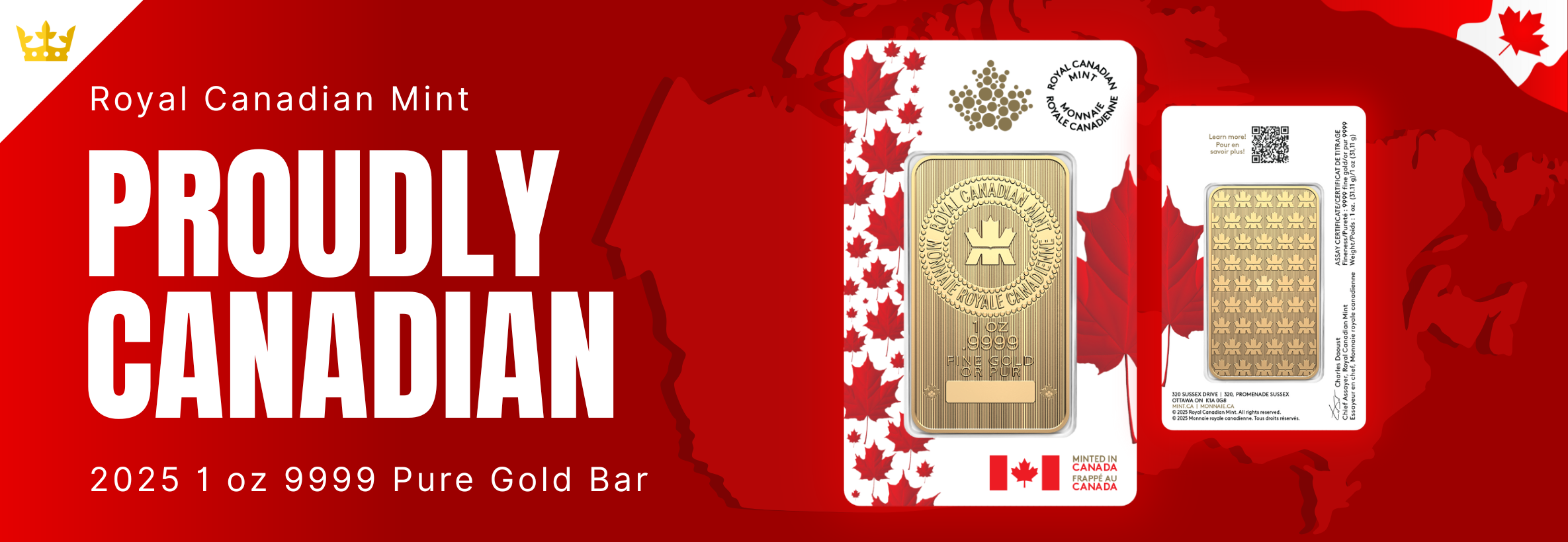 1 oz Gold Bar Royal Canadian Mint Proudly Canadian